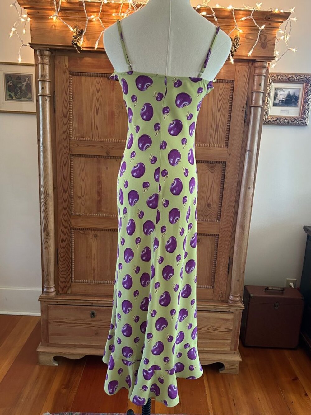 Rare Vintage Betsey Johnson Rayon Gold Purple Apples Dress NWOT - Picture 10 of 12